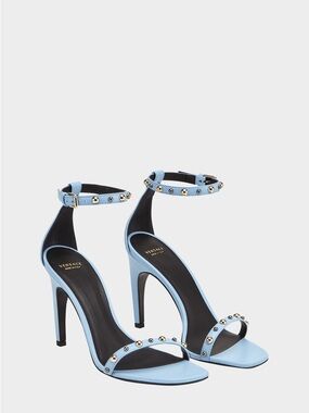 Versace Light Blue Studded Ankle-Strap Stiletto Sandals